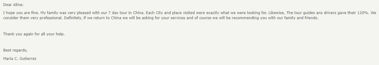 Maria C. Gutierrez  - 7-day Xi'an Chengdu Guilin China Tour