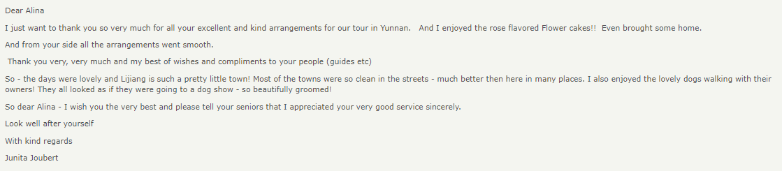 Junita Jouberta - 10-day Yunnan Private Tour